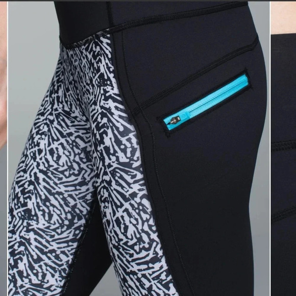 Lululemon Run Top Speed Crop Size 8 Brushed Animal Print White Black Legging - Picture 5 of 10